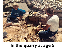 5-year-old Anthony with his father splitting rock at the quarry